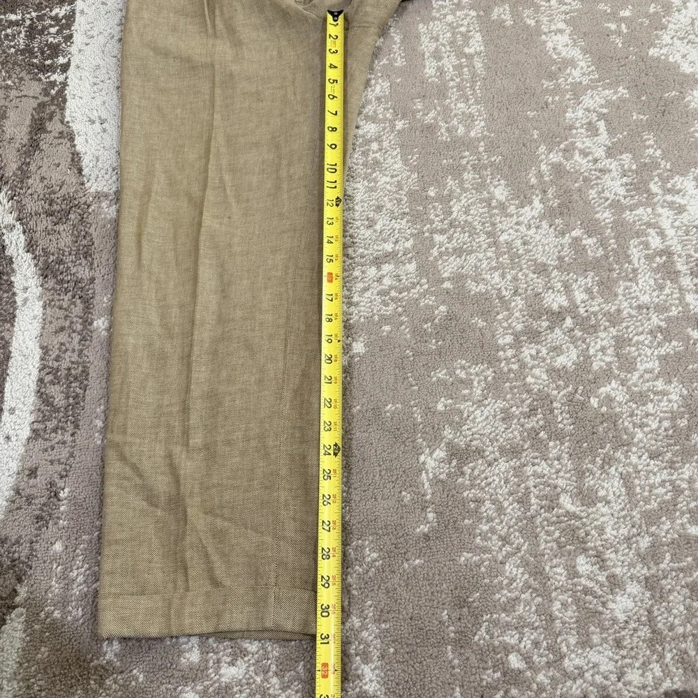 VTG Polo Ralph Lauren Dress Pants Mens 36x31 Brown Linen Blend Pleated Preppy